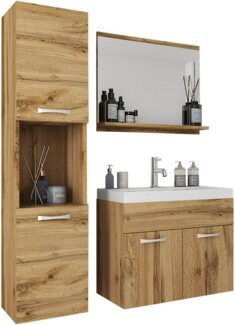 welltime Badmöbel-Set Lorca, Set L Lorca 60cm Waschbecken Unterschrank Hochschrank Waschtisch