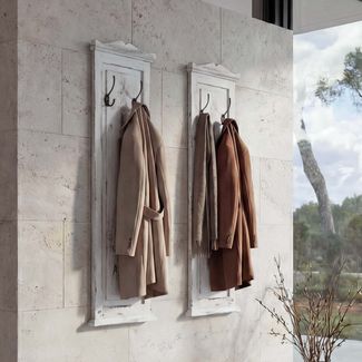 2er-Set Garderobe Wandgarderobe Garderobenpaneel Wandhaken 109 x 28 x 4 cm ~ weiß shabby