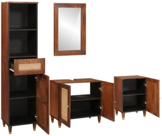 vidaXL Badezimmerschrank 4 pcs Braun und Schwarz Massivholz Mango 3310173