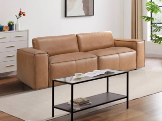 Vente-unique - Sofa 3-Sitzer - Leder - Camelfarben - BERGONDI