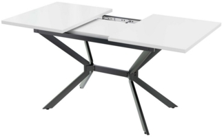 BBWL Esstisch Weißer erweiterbarer Esstisch 120 bis 160 x 80 cm (mit schwarzen Metalltischbeinen moderner minimalistischer Stil robuste MDF-Tischplatte stabil und langlebig belastbar bis 60 kg flexibel teleskopisch erweiterbar ideal für 4 bis 6 Persone...