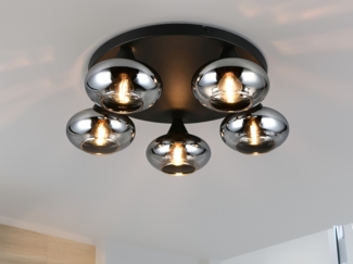 Deckenleuchte DIVINA rund mit 5 Rauchglas Lampenschirmen, Ø 49cm