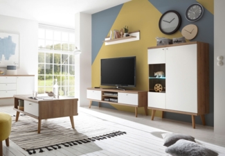 Wohnzimmer Set Merle 250cm eiche riviera / weiß matt Wohnwand Couchtisch