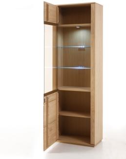 Vitrine Senta 4 Eiche bianco teilmassiv 69 x 209 x 38 cm Glasvitrine Türanschlag links, mit Beleuchtung