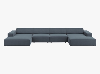 Micadoni Panorama-Sofa Jodie 6-Sitzer Strukturierter Stoff Megan Blau