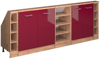 Vicco Dachschrägenschrank Rot Hochglanz/Goldkraft Eiche 5er Set, Rion