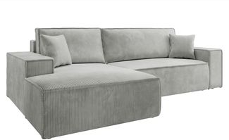 Selsey 'Farese New' Ecksofa mit Cordbezug, Schlaffunktion und Stauraum, Hellgrau, links