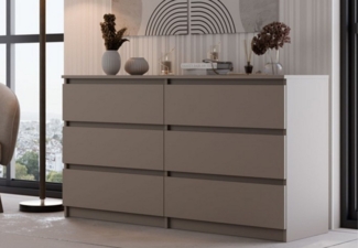 Home Collective Kommode Highboard Sideboard für Flur Schlafzimmer Wohnzimmer (Perfekt für Wohnzimmer, Schlafzimmer oder Esszimmer), mit 6 Schubladen, Breite 140 cm Höhe 75, Dunkelbeige