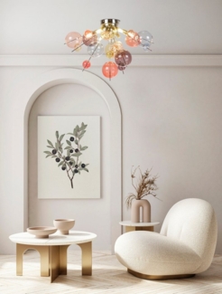 näve Deckenleuchten Explosion, ohne Leuchtmittel, kleine und große pastellfarbene Glaskugeln, 6x G9 exkl, D: 57cm