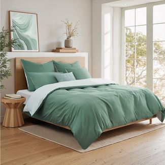 Topfinel Bettwäsche 135x200cm, Seersucker Bettwäsche-Sets, bügelfrei, allergiker, kühlende, 100% Mikrofaser, 2 teilig, 2-tlg. :Salbeigrün/Weiß1 Btz. 155x220+1 Ktz. 80x80, m. Reißvers.