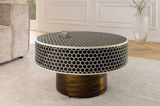 riess-ambiente Couchtisch HARMONY NATURE 60cm schwarz/weiß - Inlay, Blickfang, Handarbeit, Rund (Einzelartikel, 1-St), Schicker Beistelltisch - ideal für Arbeits-, Gäste- & Wohnzimmer