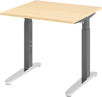 bümö manuell höhenverstellbarer Schreibtisch 80x80 in Ahorn, Gestell in graphit/alu - PC Tisch höhenverstellbar & klein, höhenverstellbarer Tisch Büro, kleiner Computertisch verstellbar, X08-3-GC