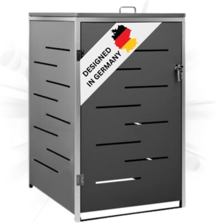 DELUKE® 1er Mülltonnenbox JAGU Edelstahl Anthrazit 115x69x77,5cm Mülltonnenverkleidung für 1 Tonne 240L Müllbox aus Metall Mülltonnenschutz Mülltonnendach