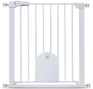 DUVO+ Türschutzgitter Hundetürgitter mit Katzenklappe weiß