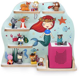 stadtecken Holzregal für Musikbox I passend für die Toniebox und ca. 35 Tonies I Perfekte Aufbewahrung im Kinderzimmer I zum Aufstellen oder Aufhängen (Meerjungfrau)