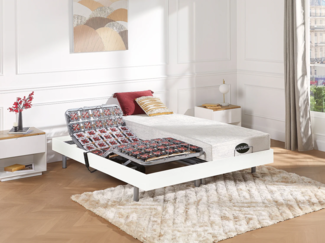 Vente-unique - Relaxbett elektrisch - Matratzen mit Memory Schaum & Bambus - LYSIS III von NATUREA - mit OKIN-Motor - 2 x 70 x 190 cm - Weiß
