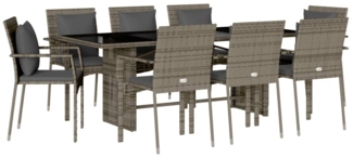 vidaXL 9-tlg. Garten-Essgruppe mit Kissen Grau Poly Rattan 3213493