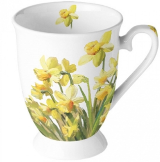 Ambiente Luxury Paper Products Tasse Porzellan, Becher Tee, Kaffee, Sommer Blumen Mug Kollektion, Material Porzellan Goldene Narzissen, Blumen Kollektion, Sommer Kollektion, ideal als Geschenk