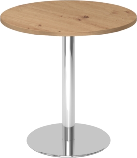 bümö Besprechungstisch, Esstisch klein, Tisch rund 80 cm - kleiner Esstisch Asteiche, Rundtisch Esstisch 2 Personen mit Holz-Platte, Säule aus Metall verchromt, Konferenztisch, Bistrotisch, STF08-R-C