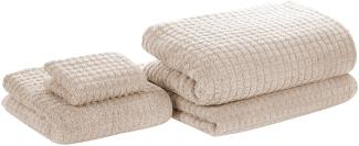 Badehandtuch 4er Set Beige Baumwolle 30x50 cm 50x100 cm 70x140 cm 100x150 cm Frottee