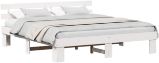 vidaXL Bettrahmen mit Kopfteil Weiß 200 x 200 cm Massives Kiefernholz 872429