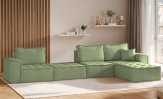 Ecksofa Modulsofa 4-teilig SANDE XL Stoff Alpine Hellgrün Ottomane Rechts