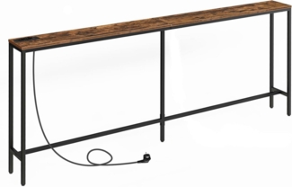 Konsolentisch mit Ladestation USB 200cm schmaler Sofatisch Vintagebraun