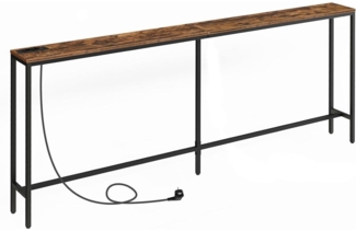 Konsolentisch mit Ladestation USB 200cm schmaler Sofatisch Vintagebraun