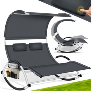 KESSER® Doppel-Sonnenliege Doppelliege | mit Sonnendach , Kopfkissen Tasche | für 2 Personen | Relaxliege | Gartenliege | Schaukelliege ergonomisch geformte Liegefläche | 240 kg Belastung | Anthrazit