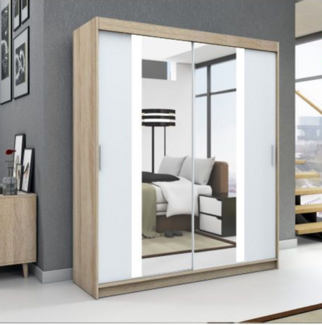 Schwebetürenschrank BRUNI 2-türig Schrank 160 cm (mit Spiegel) Farbe: Sonoma , weiß