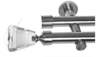 BASIT Gardinenstange Edelstahloptik 20mm mit Wandträgern 120 cm E36, Ø 20 mm, 2-läufig, verschraubt, Metall, H41 120 cm E36 Knauf Kristall
