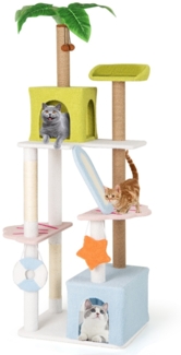 Kratzbaum im Strand-Design mit 2 Katzenhäusern & Aussichtsplattform Katzenturm Katzenbaum