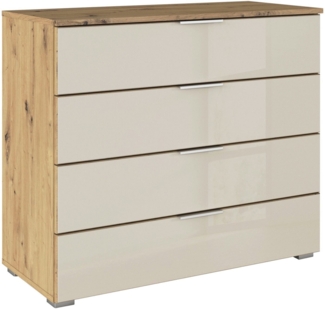 rauch Schubkastenkommode Sideboard Schubladenkommode Schubladenkommode AGORDO mit Glasfront (in zwei Griff-Farben, Breite 80 cm), vier große und geräumige Schubladen mit viel Stauraum MADE IN GERMANY
