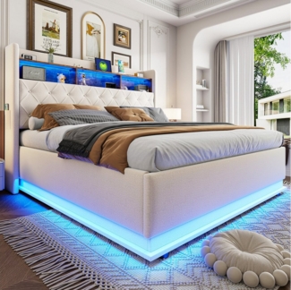 STILVORA Polsterbett Doppelbett 160x200 Jugendbett mit hydraulischem Stauraum und USB (Luxuriöses LED-Polsterbett,mit USB-Ladeanschluss und hydraulischem Stauraum, 180 x 200 cm), mit Matratze