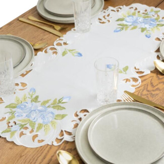 HTI-Living blaue Rosen Tischläufer 40x90 cm