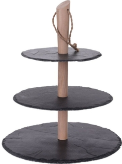 Spetebo Etagere Schiefer Etagere 3-stöckig - 36 cm, Schiefer, Holz, (Stück, 1-tlg, Servierständer), Servierplatte mit Holz Ständer