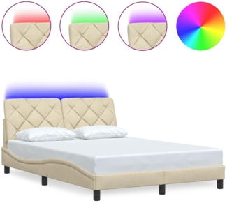 vidaXL Bettgestell mit LED ohne Matratze Creme 140x190 cm Stoff 3310669