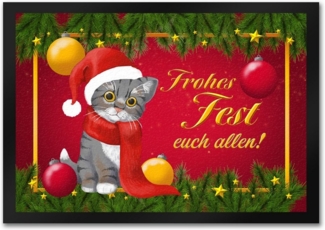 speecheese Fußmatte Frohes Fest Katze Fußmatte in 35x50 cm zu Weihnachten