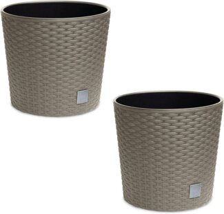 astor24 Blumentopf 2x Blumentopf Rattan Blumenkübel Pflanzentopf (Blumentopf Garten Balkon Blumen Topf Kräutertopf), montiert