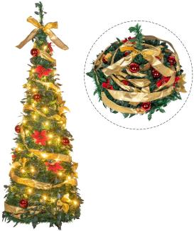 Homewit Künstlicher Weihnachtsbaum Pop Up Weihnachtsbaum, 150cm, Faltbarer, mit Beleuchtung Schleife, mit Weihnachtskugeln Abnehmbarem Ständer, für Weihnachtsdekoration