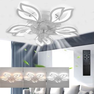 LETGOSPT Deckenleuchte Deckenventilator mit Lampe, 50W Leise Deckenleuchte Ventilator Dimmbar, LED fest integriert, Kaltweiß/Naturweiß/Warmweiß, LED Deckenventilator Tageslichtlampe,für Schlafzimmer Wohnzimmer Küche
