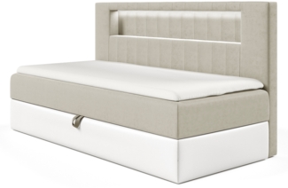 MEBLINI Kinderbett mit Bettkasten GARETH 2 90x200 - H3/Beige Samt Gepolstert Einzelbett mit Matratze - Polsterbett mit Stauraum - Bett mit Kopfteil – Stauraumbett