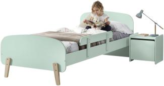 Kinderbett >KIDDY< in mintgrün aus Massiv Kiefer und MDF - 205,5x72,5x95 (BxHxT)