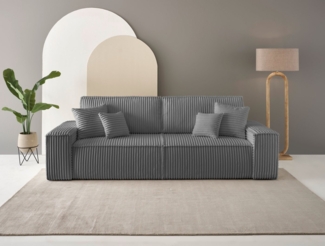 andas 3-Sitzer FINNLEY Schlafsofa 257 cm, Schlaffunktion mit Bettkasten (200/136cm), in Aqua Clean-Bouclé, Struktur fein u. Cord