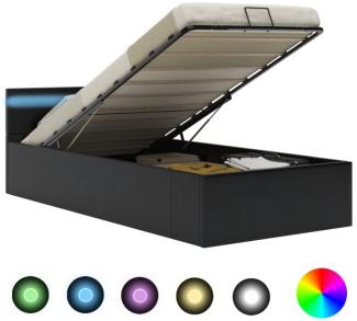 vidaXL Bett mit Bettkasten Hydraulisch LED Schwarz Kunstleder 90x200cm 285540
