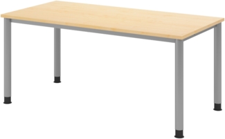 bümö höhenverstellbarer Schreibtisch H-Serie 160x80 cm in Ahorn, Gestell in Silber - PC Tisch für's Büro manuell höhenverstellbar, Computertisch verstellbar, HS-16-3