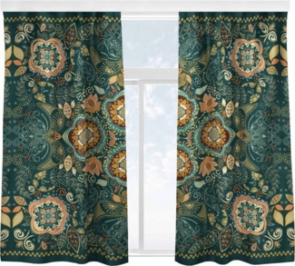 Bilderdepot24 Vorhang Gardine Muster Boho Muster Grün Türvorhang Raumteiler, Multifunktionsband (2 St), blickdicht, Samt, Schiebegardinen Küche Schlafzimmer Wohnzimmer Schiebevorhang