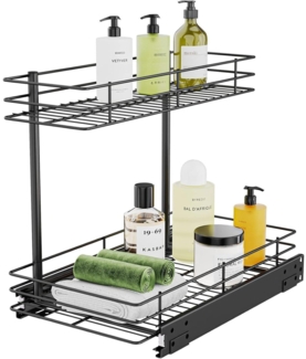 FANHAO 2 Ebenen Unter Spüle Regal Metall Schwarz Küche Bad Aufbewahrung