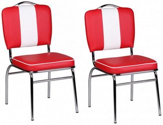 FineBuy 2er Set Esszimmerstuhl American Diner 50er Jahre Retro | Sitzfläche gepolstert mit Rücken-Lehne | Essstuhl rot