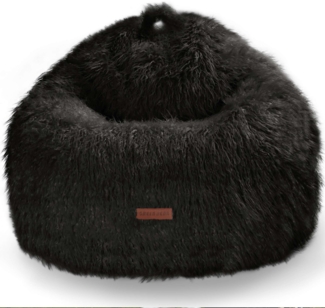 Green Bean® Sitzsack in Felloptik mit Füllmaterial (EPS Perlen) - Maße ca 90 x 90 cm - Bean Bag - Schwarz